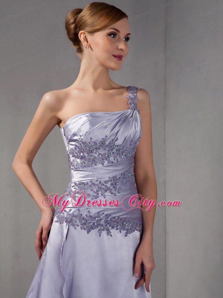 One Shoulder Brush Train Taffeta Appliques Mother Of The Bride Dress