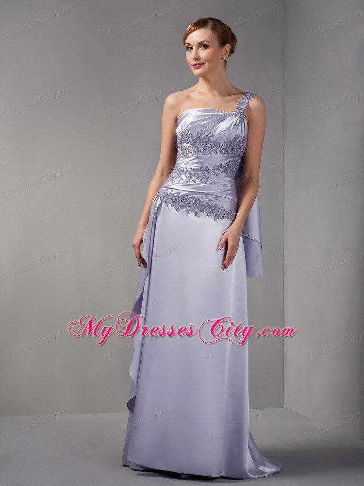 One Shoulder Brush Train Taffeta Appliques Mother Of The Bride Dress