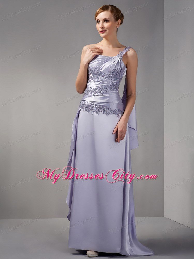 One Shoulder Brush Train Taffeta Appliques Mother Of The Bride Dress