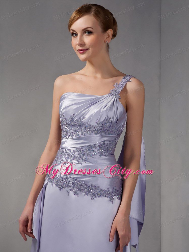 One Shoulder Brush Train Taffeta Appliques Mother Of The Bride Dress