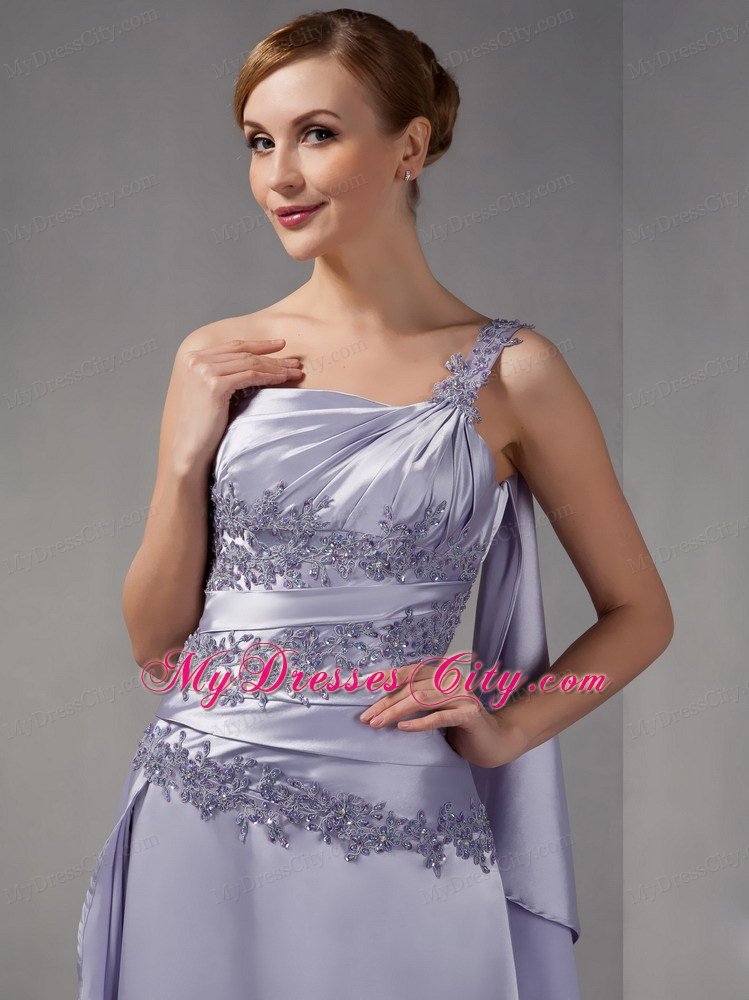 One Shoulder Brush Train Taffeta Appliques Mother Of The Bride Dress