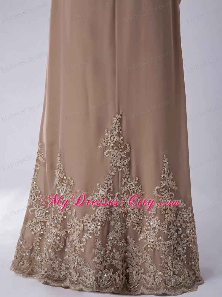 Ruching Champagne Column V-neck Appliques Dresses for Mothers