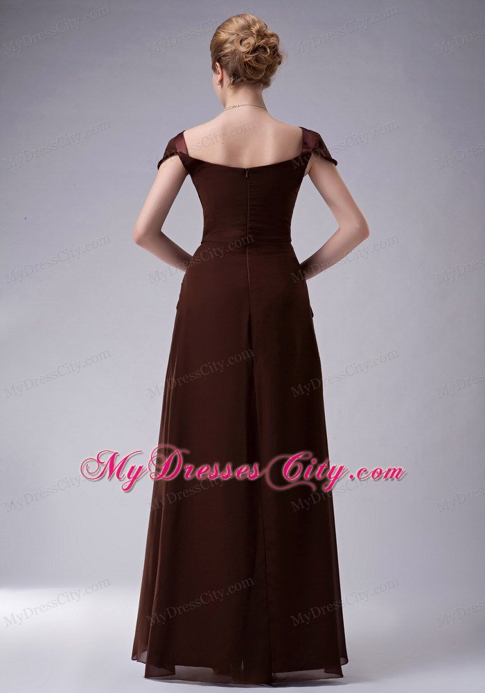 Brown Ruffled Cap Sleeves Mother Of The Bride Dress with Appliques