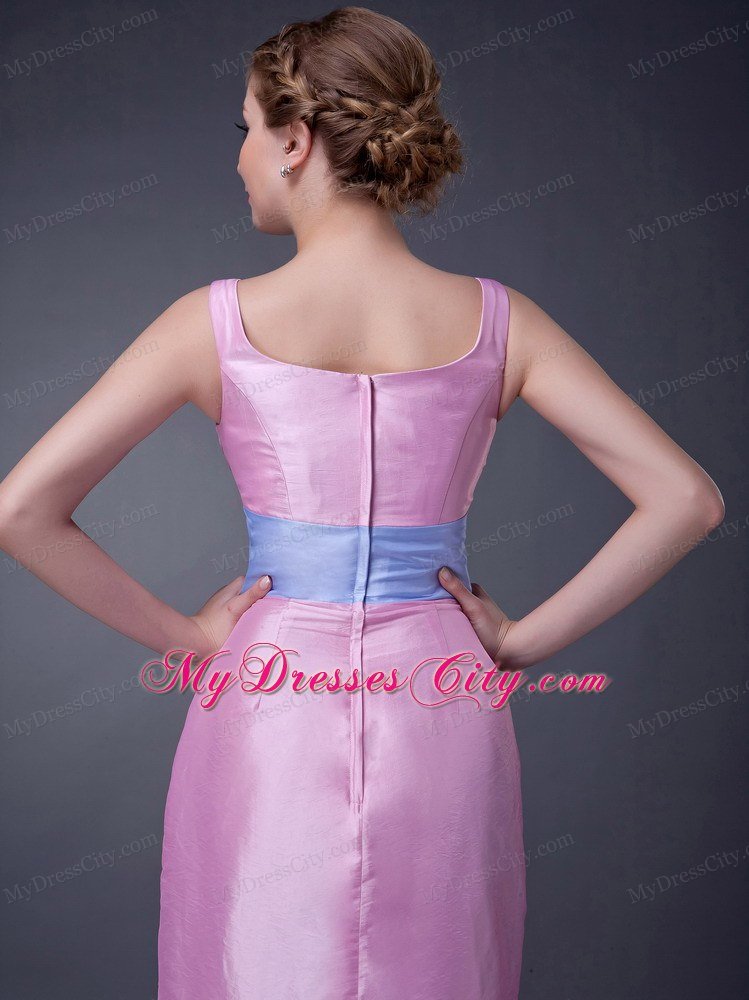 Pink Column Scoop Knee-length Mother's Dresses with Sash