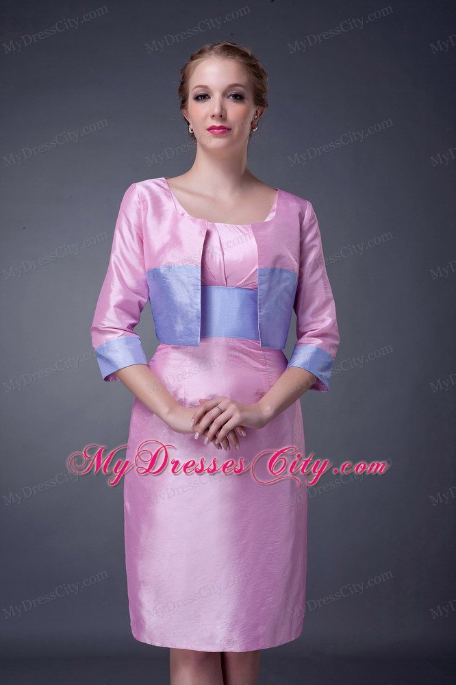 Pink Column Scoop Knee-length Mother's Dresses with Sash