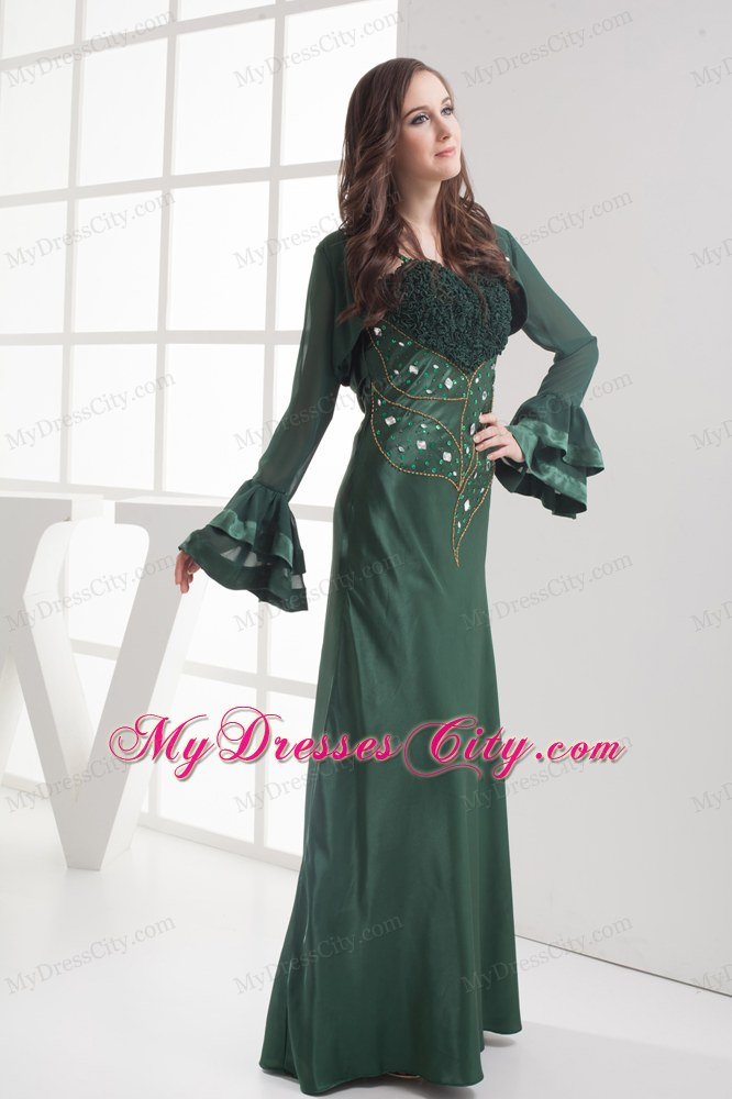 Straps Beading Long Dark Green Mother Of The Bride Dress with Jacket