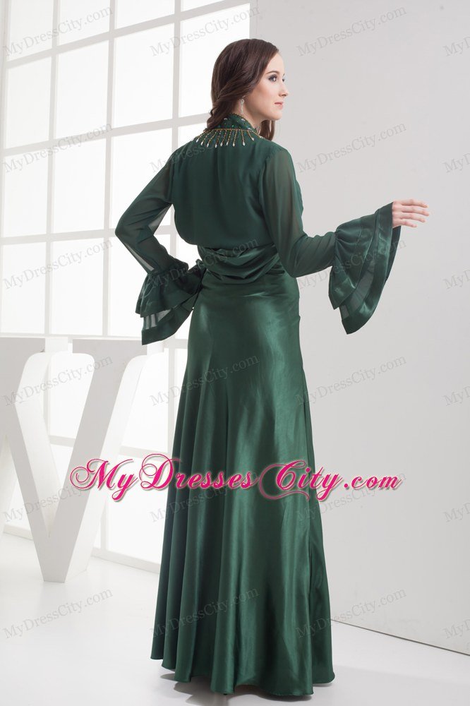 Straps Beading Long Dark Green Mother Of The Bride Dress with Jacket