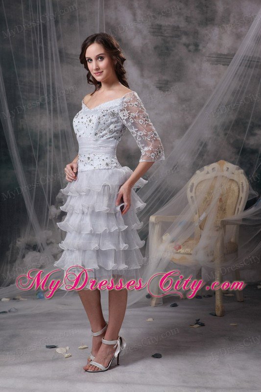 Off The Shoulder Beading Appliques Sleeves Layers Organza Mothers Dresses