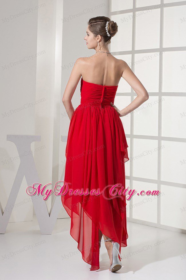 Custom Made High-low Red Prom Dress With Beading