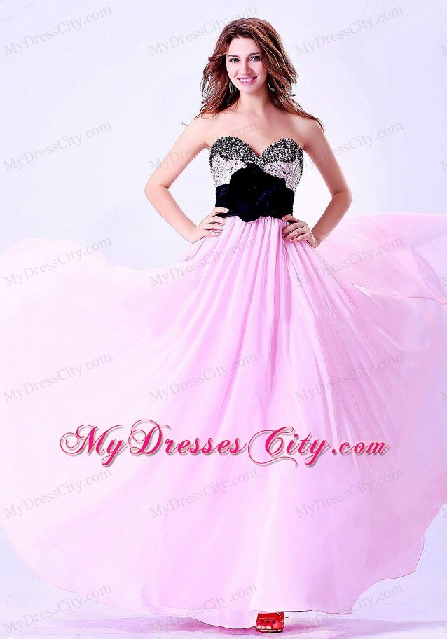 Pink and Black Sweetheart Beaded Prom Evening Dress