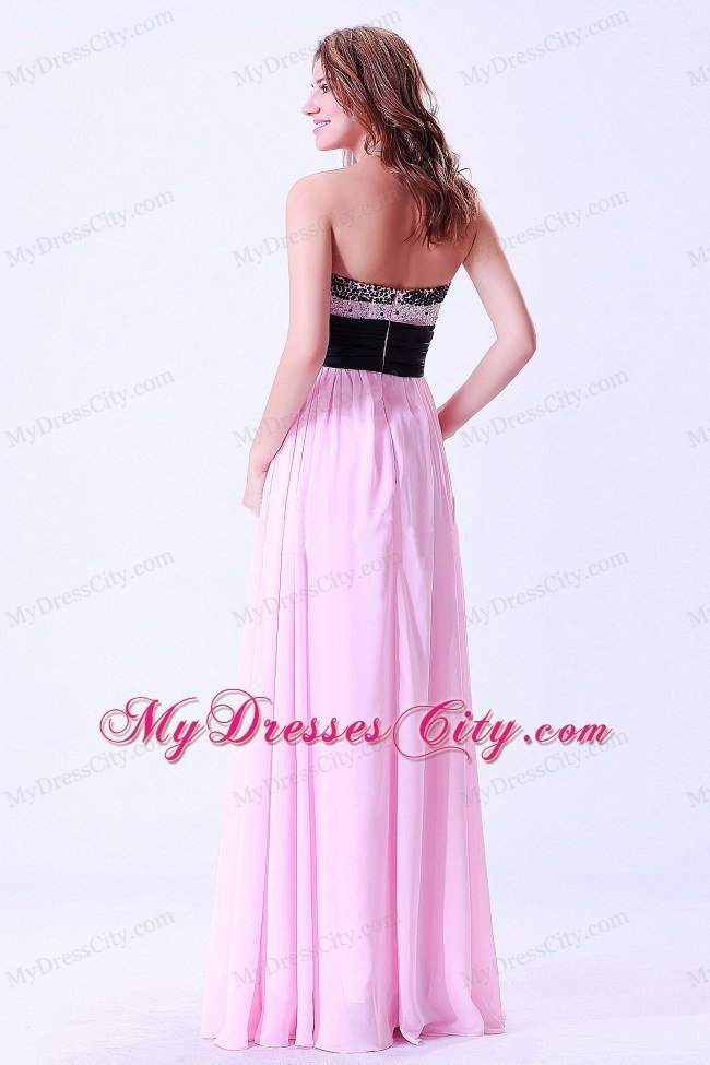 Pink and Black Sweetheart Beaded Prom Evening Dress