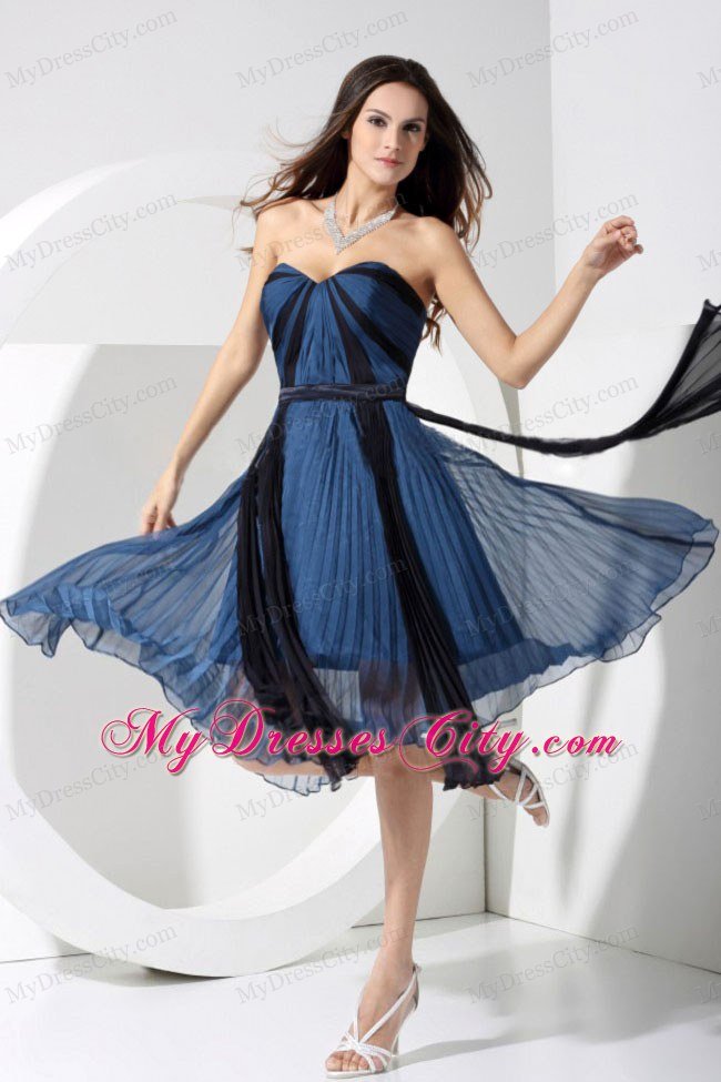 Pleat Blue and Black Organza 2013 Prom Party Dress
