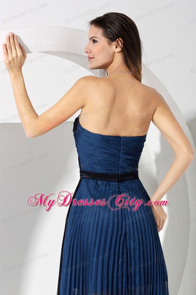 Pleat Blue and Black Organza 2013 Prom Party Dress