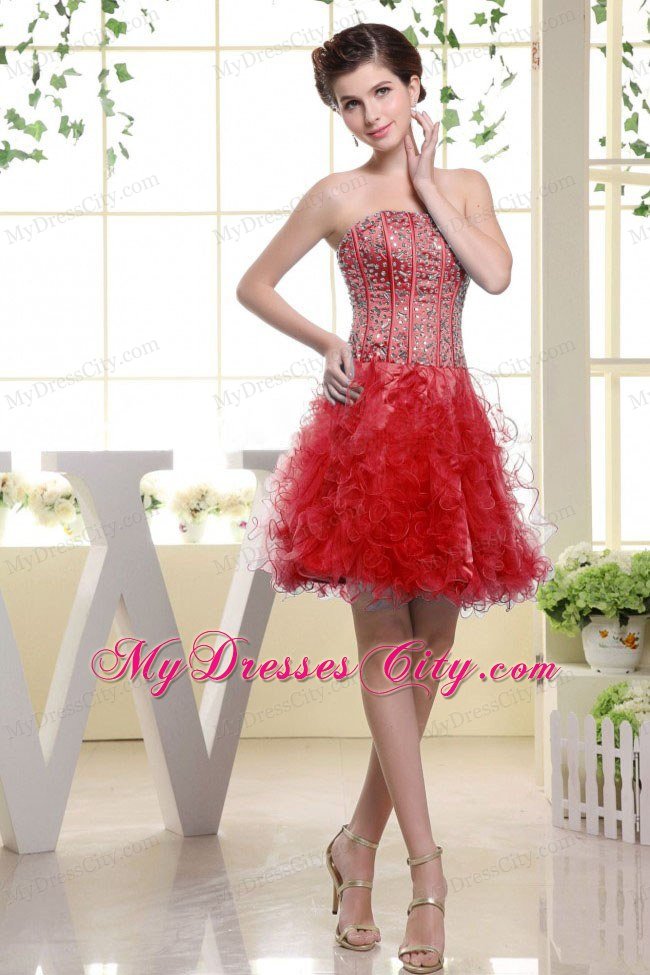 Red Beaded Bodice and Ruffles Short Prom Dress for Girls