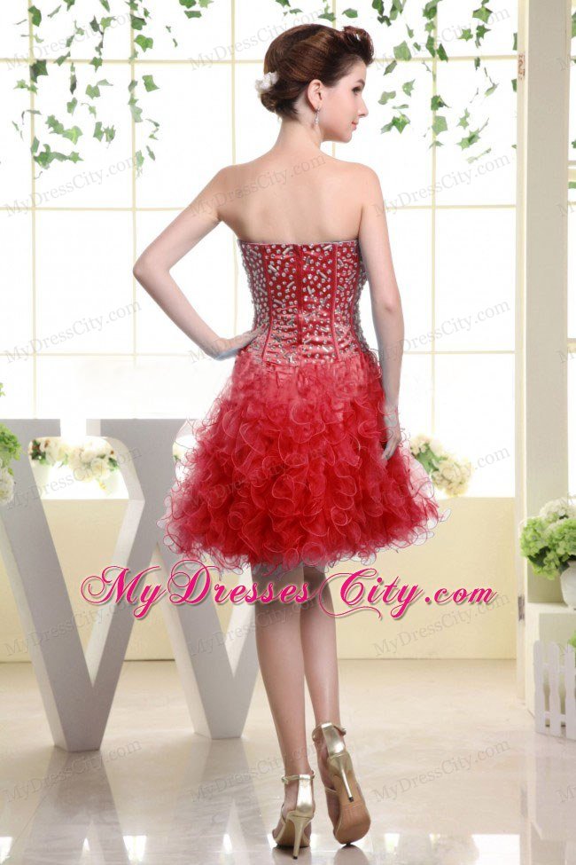 Red Beaded Bodice and Ruffles Short Prom Dress for Girls