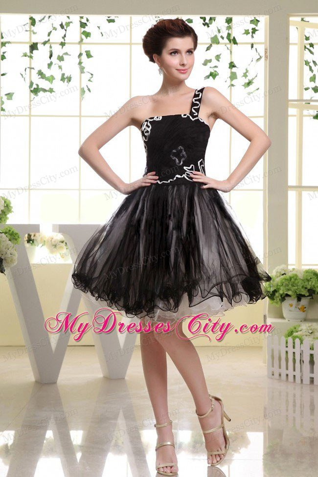 Mini-length Organza Black Prom Dress with One Shoulder