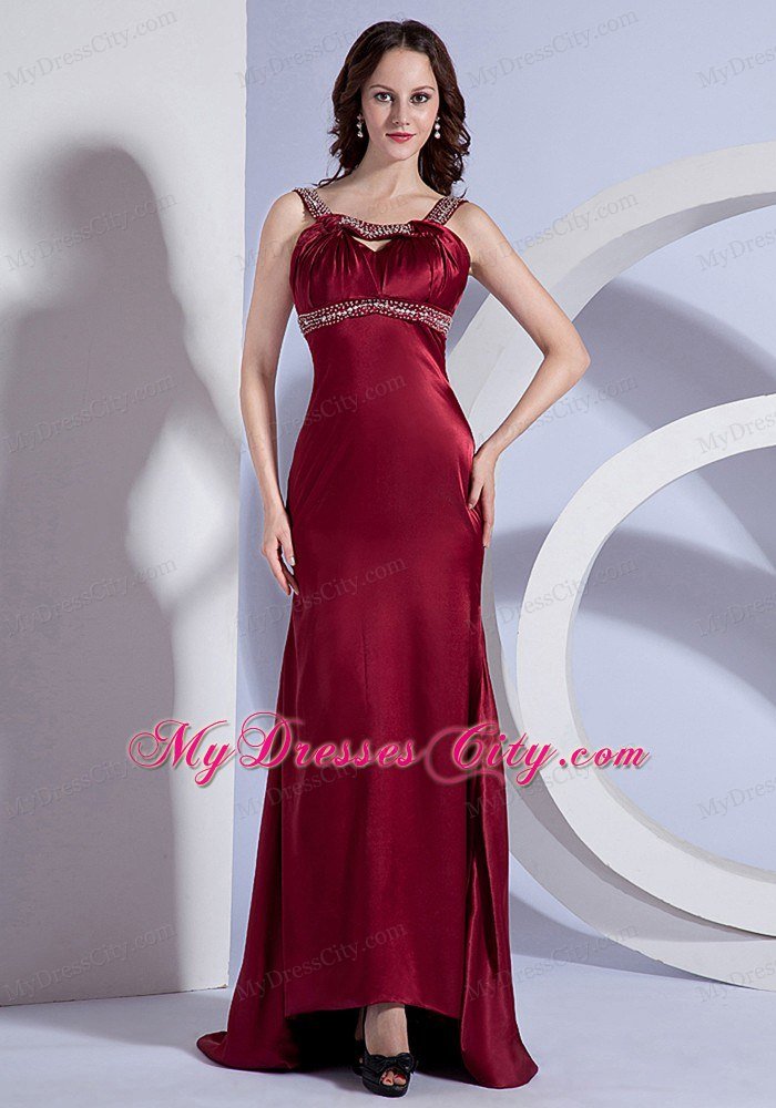 Jeweled Neckline Wine Red Prom Evening Dresses with the Back Covered