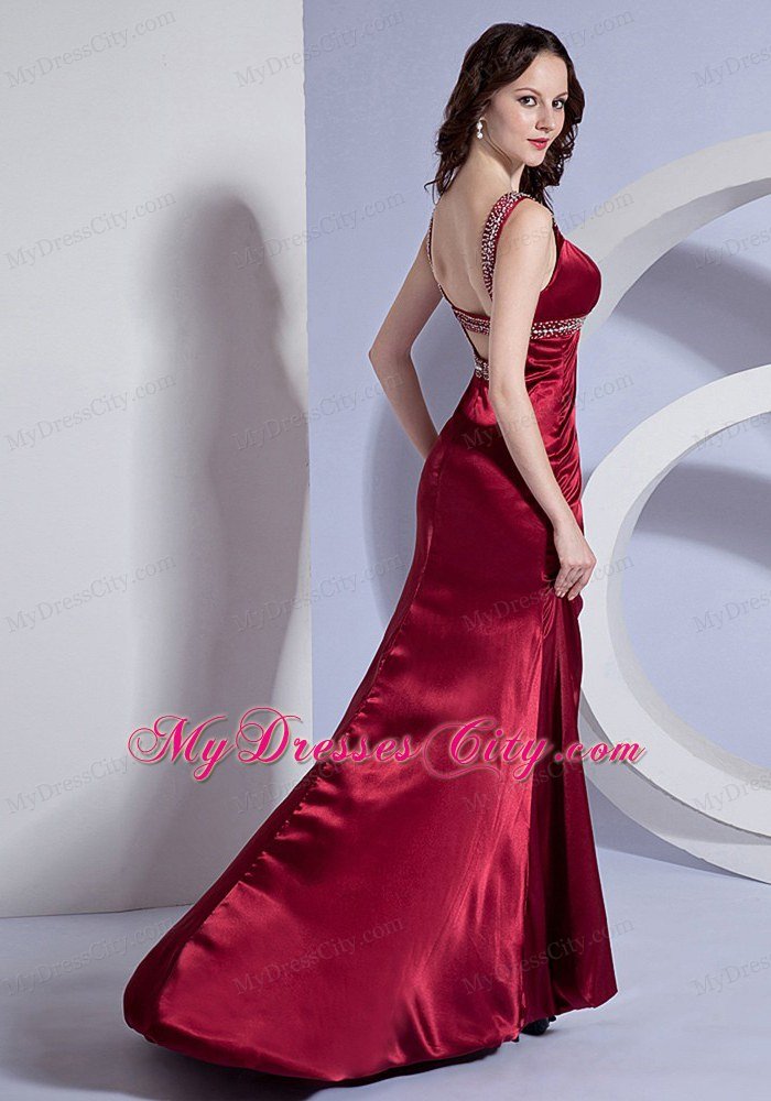 Jeweled Neckline Wine Red Prom Evening Dresses with the Back Covered