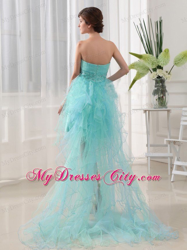 Beaded Mint Colored Highlow Prom Party Dresses with Ruffles