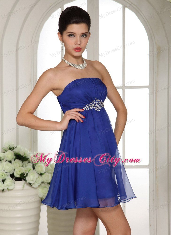Mini-length Strapless Beaded Royal Blue Prom Homecoming Dress