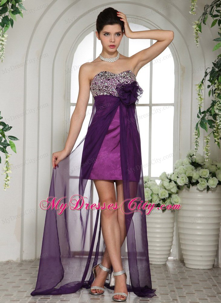 New Arrival Beaded Flowers Chiffon High-low Dresses for Prom