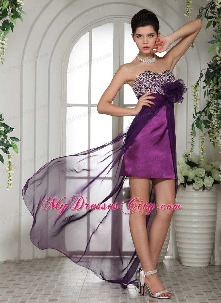 New Arrival Beaded Flowers Chiffon High-low Dresses for Prom