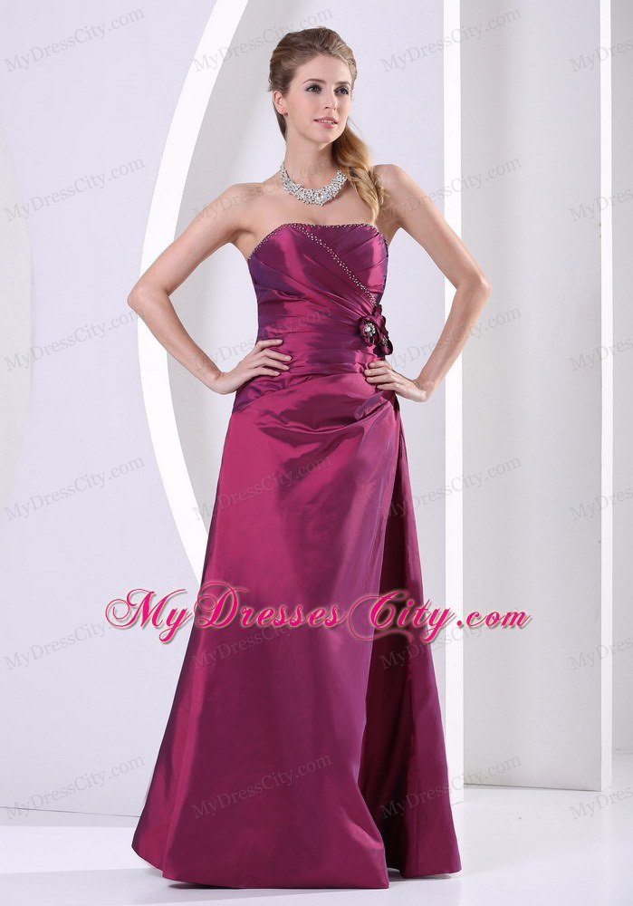 Flowers Strapless Ruched Plus Size Dark Purple Prom Dresses