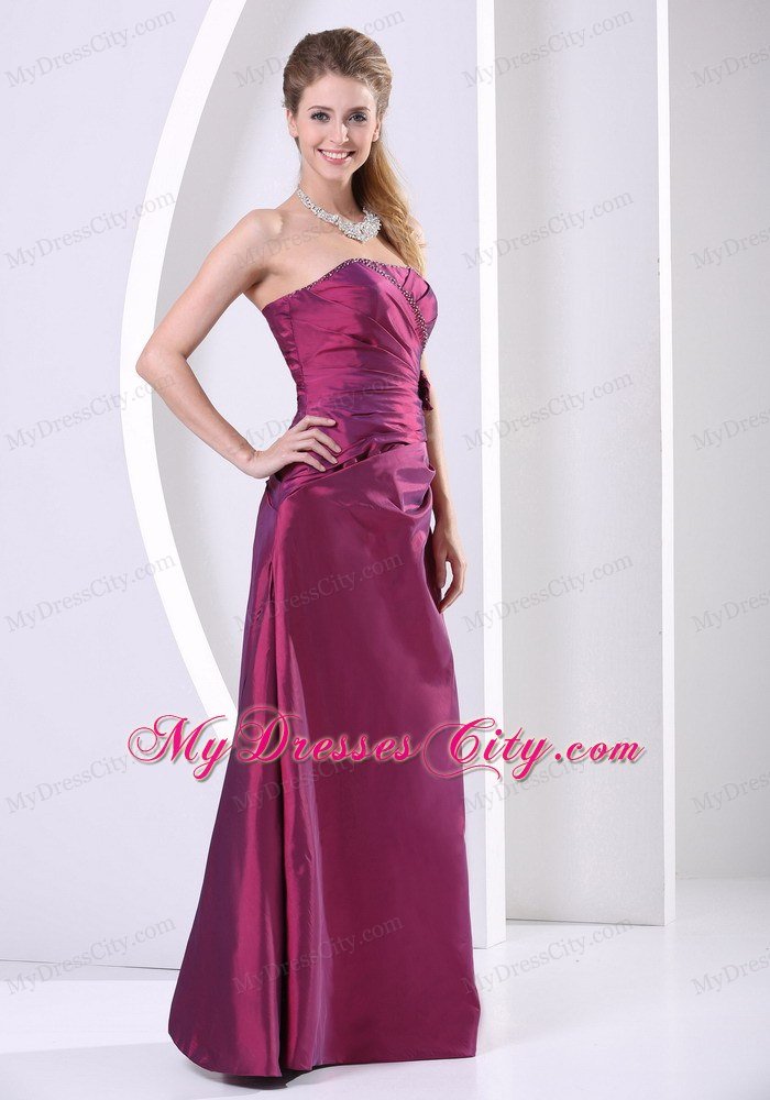 Flowers Strapless Ruched Plus Size Dark Purple Prom Dresses