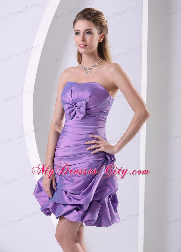 Strapless Lavender Ruched Short Prom Dresses with Bowknot