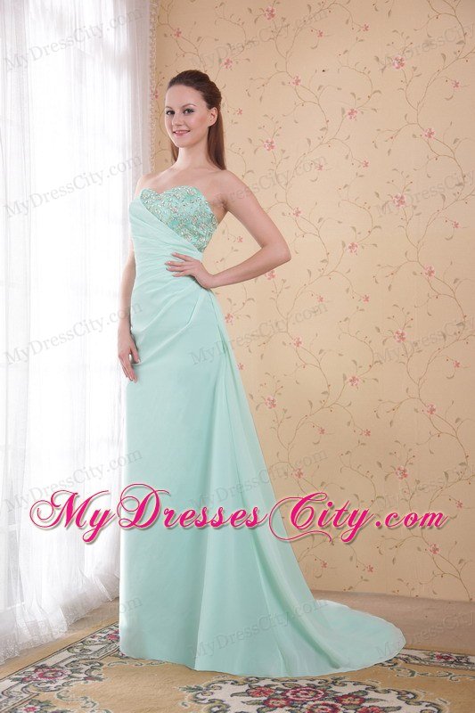 Sweetheart Beaded Ruching Chiffon Apple Green Prom Dresses