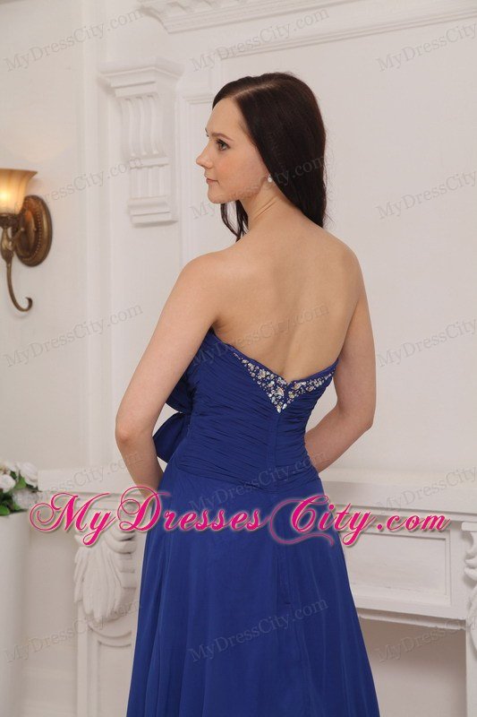 Beaded Brooch Sweetheart Court Train Navy Blue Prom Dresses
