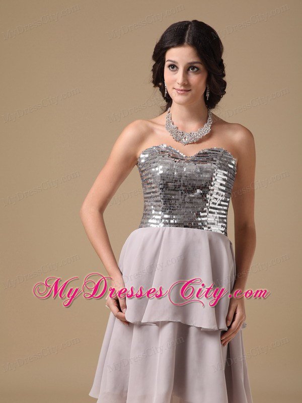 Sequined Sweetheart Chiffon Cheap Grey Short Prom Dresses