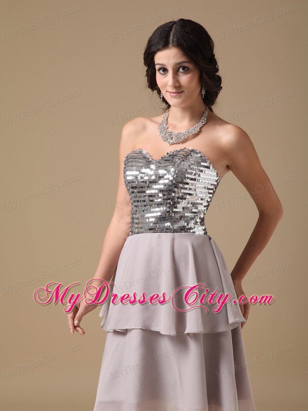Sequined Sweetheart Chiffon Cheap Grey Short Prom Dresses