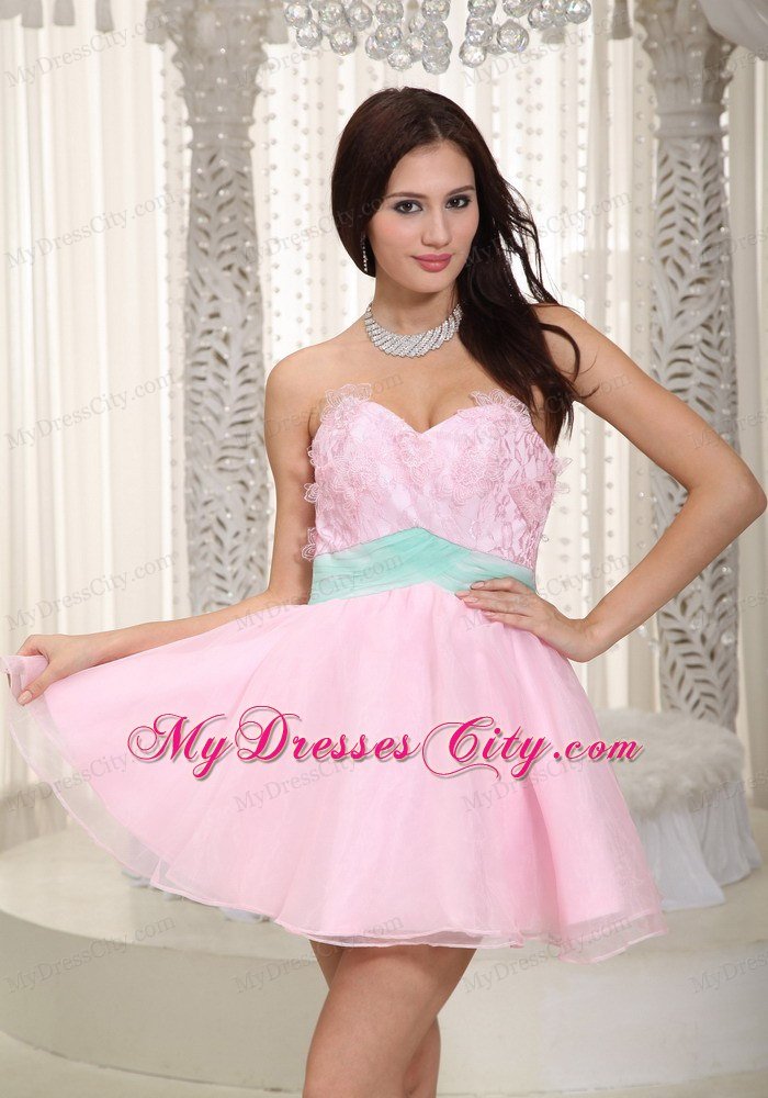 Pretty Flowers Sweetheart Baby Pink Organza Prom Dresses