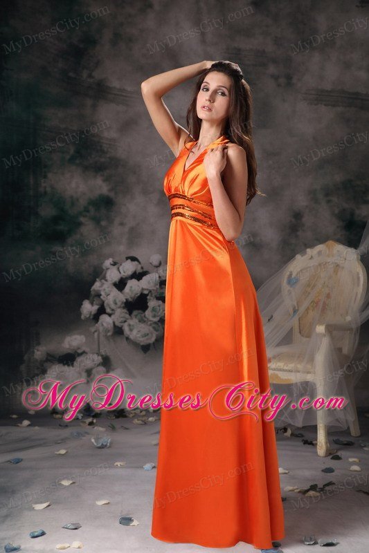 Gorgeous Orange Red Halter Beading Prom Evening Dress