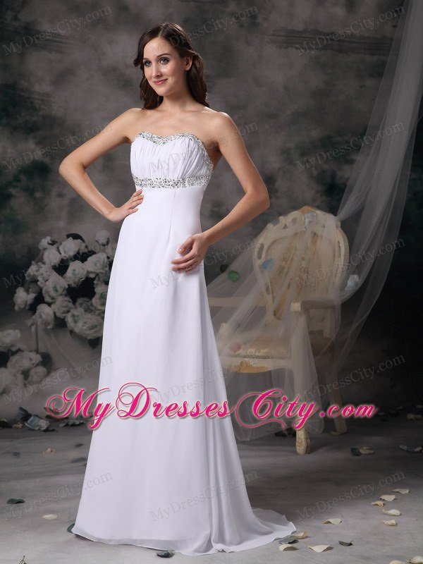 White Sweetheart Beading Prom Gown Dress Chiffon on Sale
