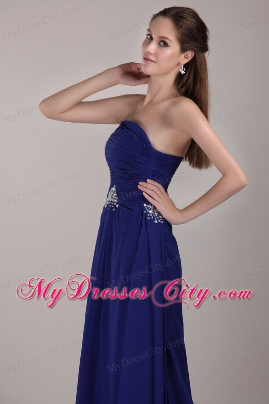 Peacock Blue Strapless Court Train Beading Ruches Dress For Prom