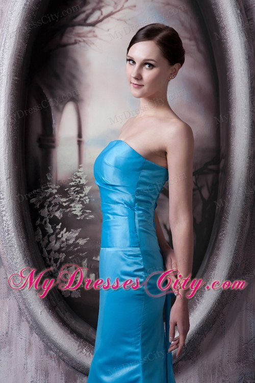 Simple Teal Satin Prom Celebrity Dress Column with Court Train