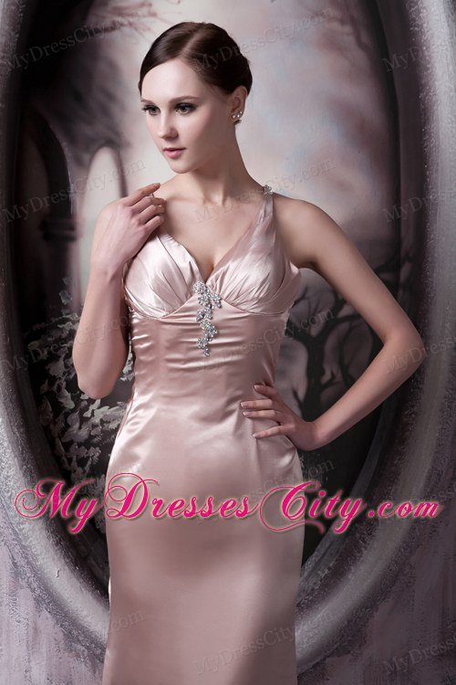 Pink Column Straps Prom Party Dress with Appliques Brush Train