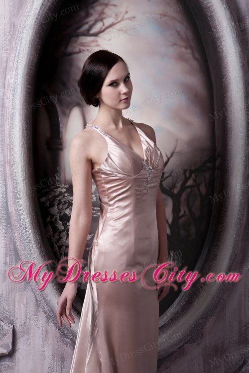 Pink Column Straps Prom Party Dress with Appliques Brush Train