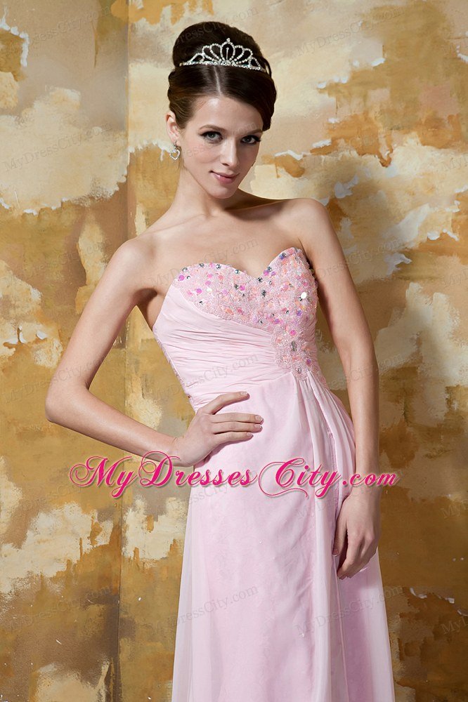 Light Pink Chiffon Beading Prom Dress with Sweetheart Brush Train