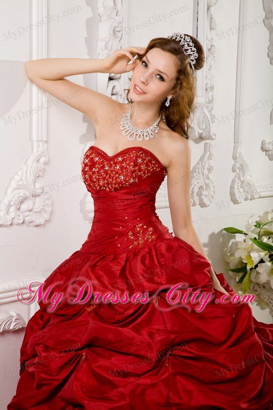 Wine Red Sweetheart Pick-ups Quinceanera Party Dress