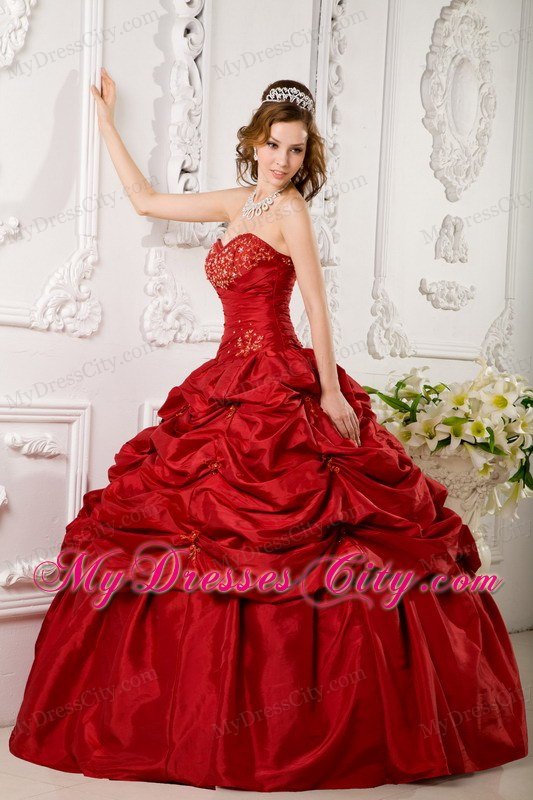 Wine Red Sweetheart Pick-ups Quinceanera Party Dress