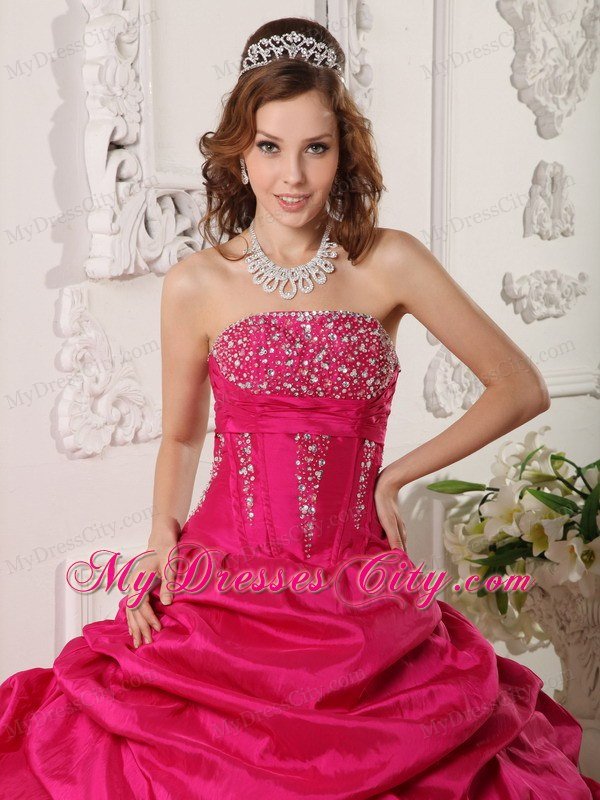 Two-toned Red Strapless Beaded Layers Quinceanera Dress