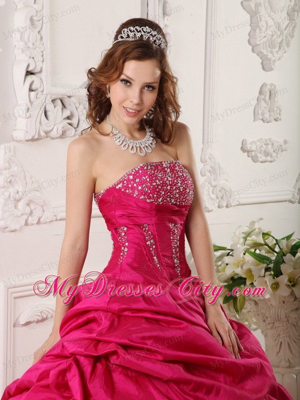 Two-toned Red Strapless Beaded Layers Quinceanera Dress