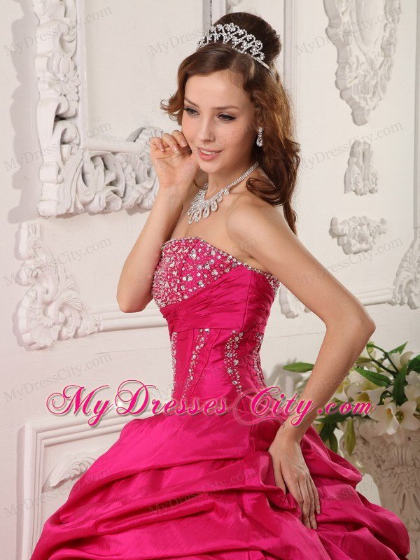 Two-toned Red Strapless Beaded Layers Quinceanera Dress