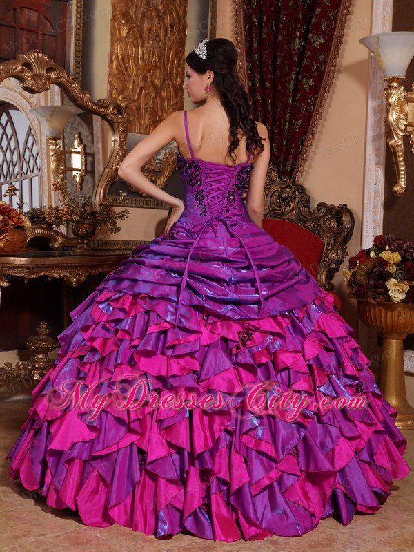 Fuchsia Spaghetti Straps Embroidery Quinceanera Dress
