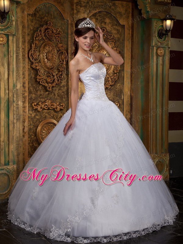 White Strapless Lace Quinceanera Dress 2013 on Sale