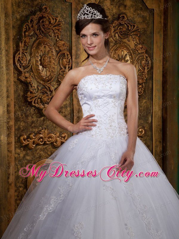 White Strapless Lace Quinceanera Dress 2013 on Sale