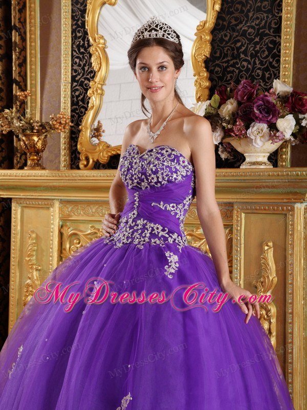 Purple Sweetheart Appliqued Quinceanera Dresses Zipper Back